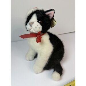 Russ Checkers Kitty Cat Plush Black & White Realistic Tuxedo Christmas Santa Hat